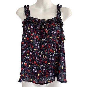 Roommates Navy Blue Floral Cami Tank Top Junior's L Womens Small Sleeveless Boho